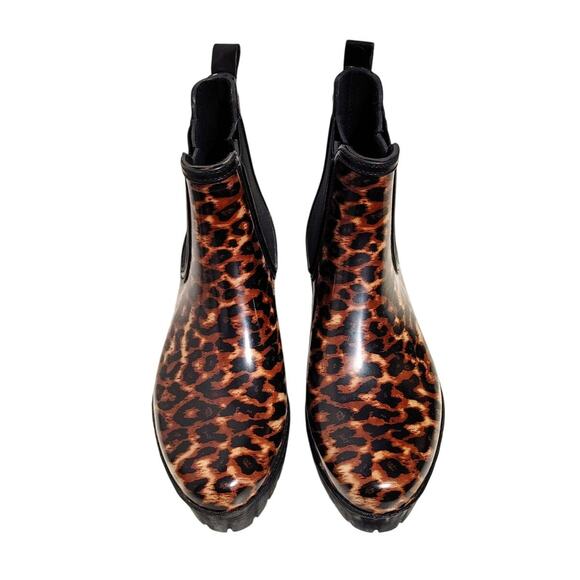Jeffrey Campbell Ankle Chelsea Rain Boots Leopard Brown Black Womens US 8 EU 39 - Picture 2 of 7